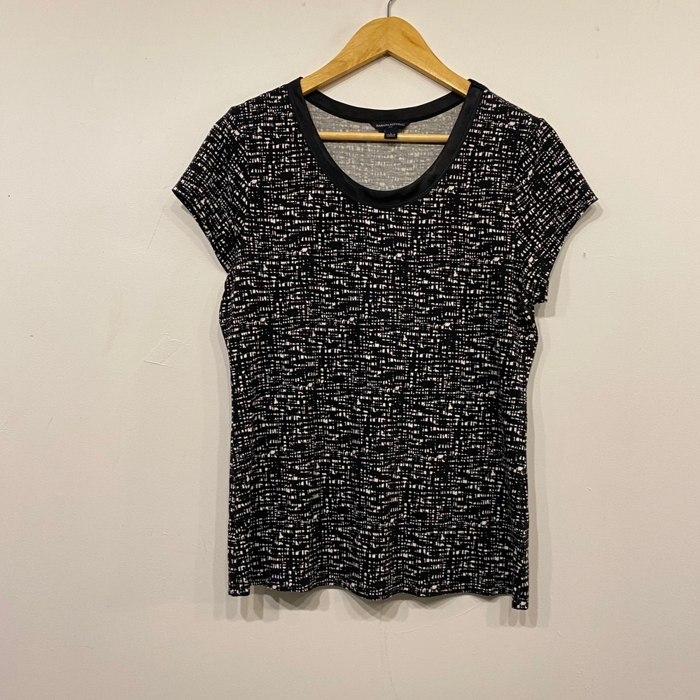 Banana Republic Womens Black White Abstract Grid Print Scoop Neck Top Large